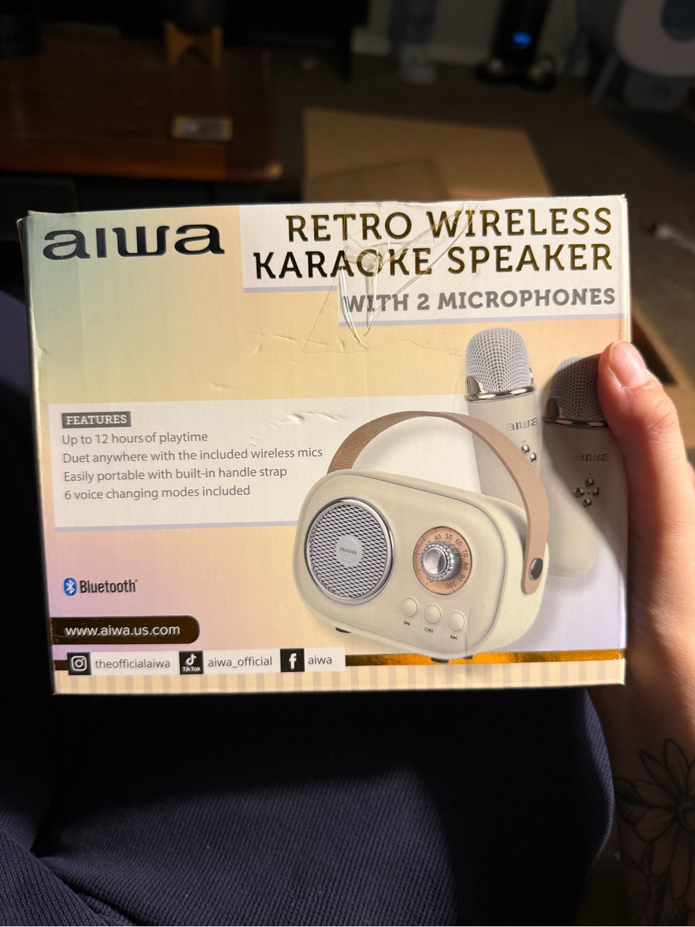 Aiwa Retro Wireless Karaoke Speaker with 2 Microphones — Cream